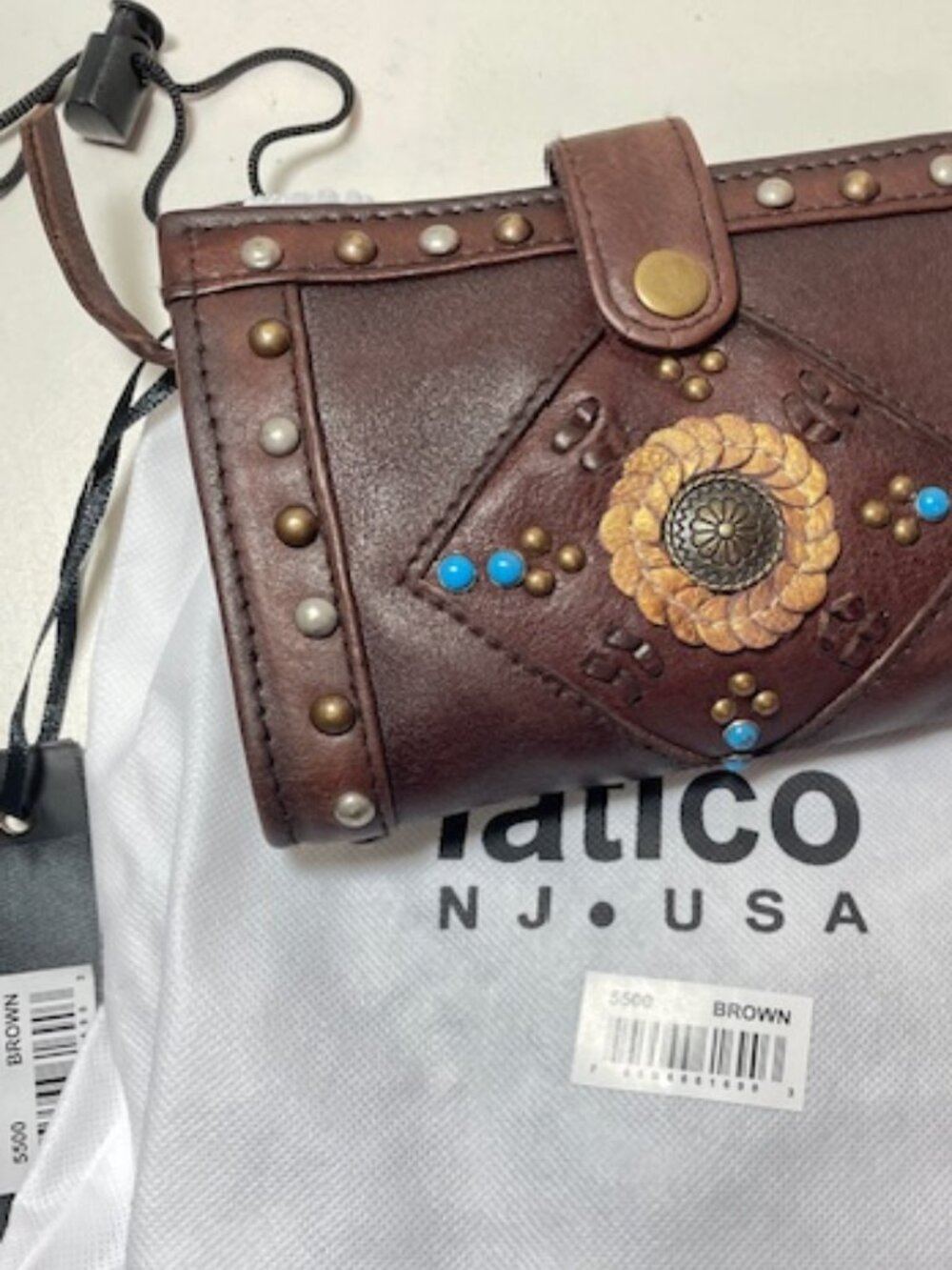 Latico Leathers Brown Western Studded Wallet NEW